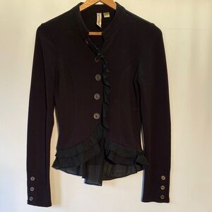 Eyeshadow Black Ruffle-Trim Button-up Jacket